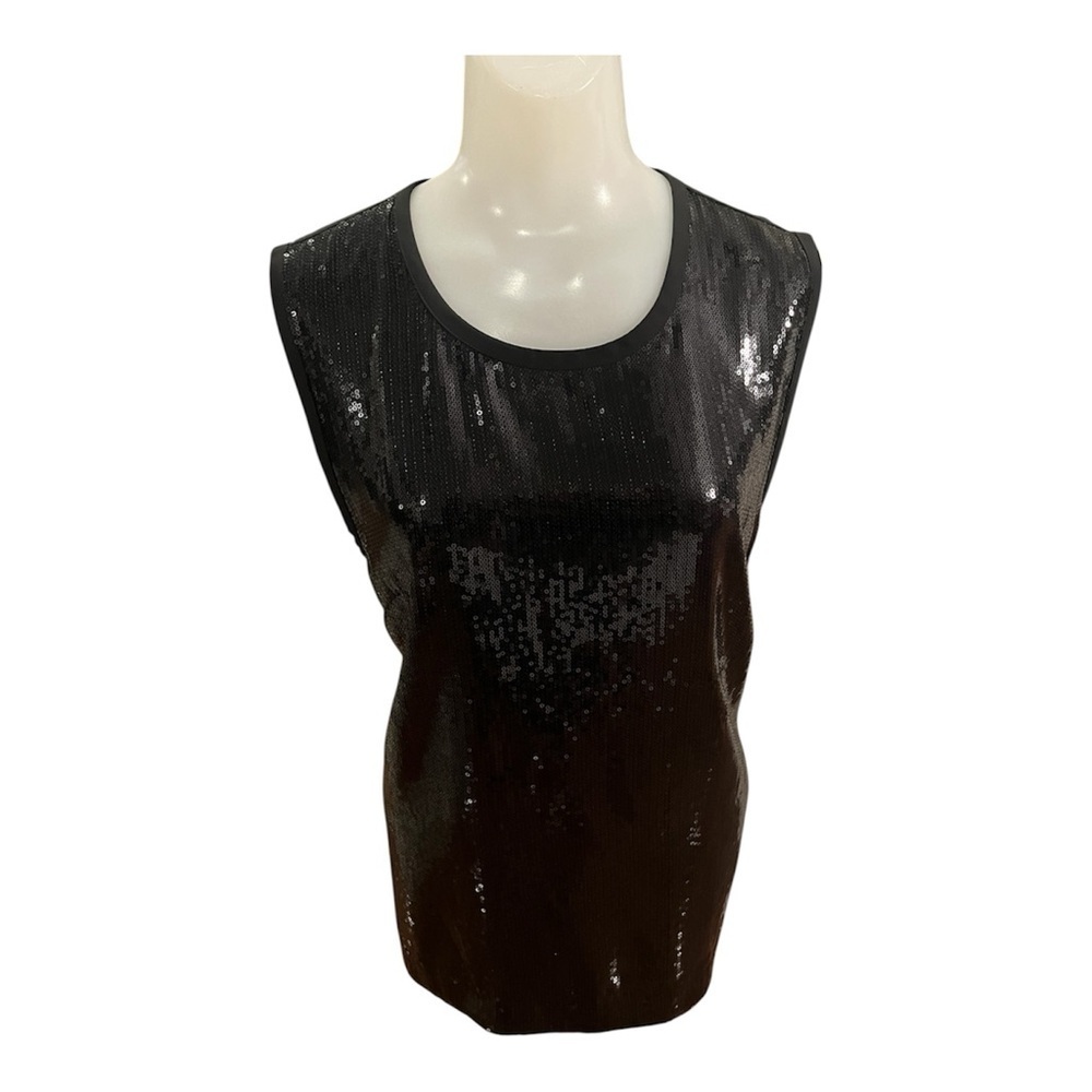 Laundry by Shelli Segal black sequined sleeveless blouse size 10